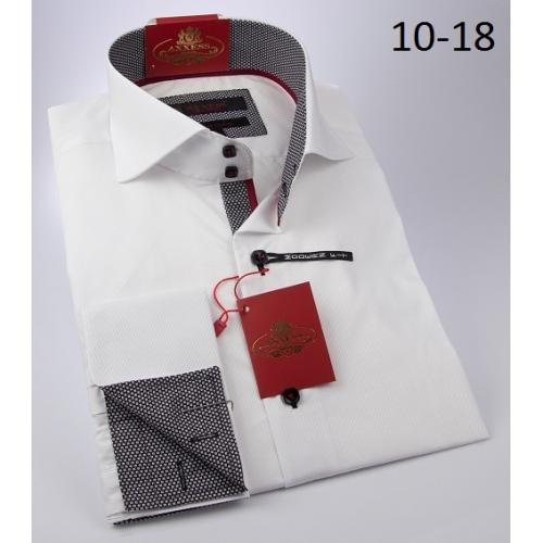 Axxess White / Black Handpick Stitching 100% Cotton Modern Fit Dress Shirt 10-18